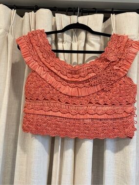 Zimmermann Coral Crochet Ruffle Crop Top